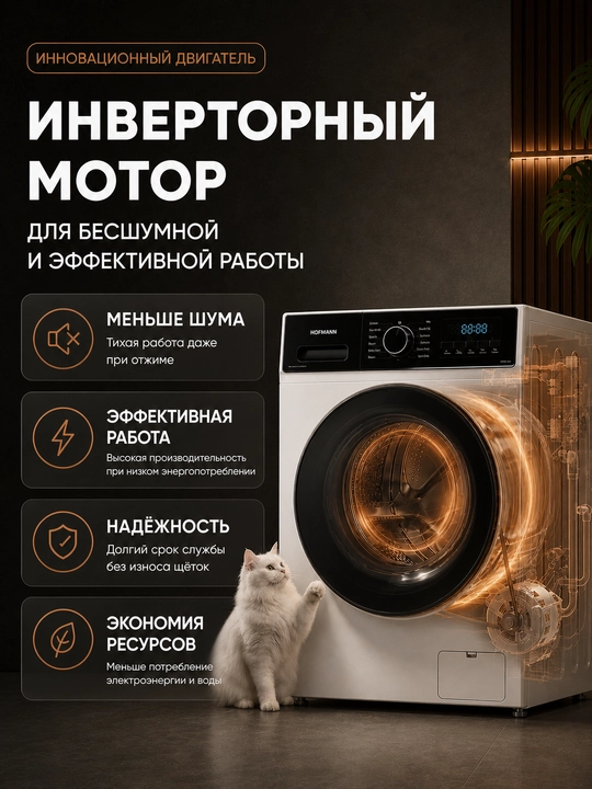 Стиральная машина Hofmann WM610BWH2/HF, 12 программ, 6 кг, BLDC Inverter мотор