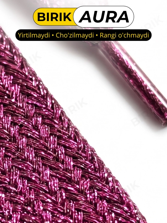 BIRIK AURA metallik lyureks, yassi, 10 mm, 110 sm, yaltiroq krossovka bogichi