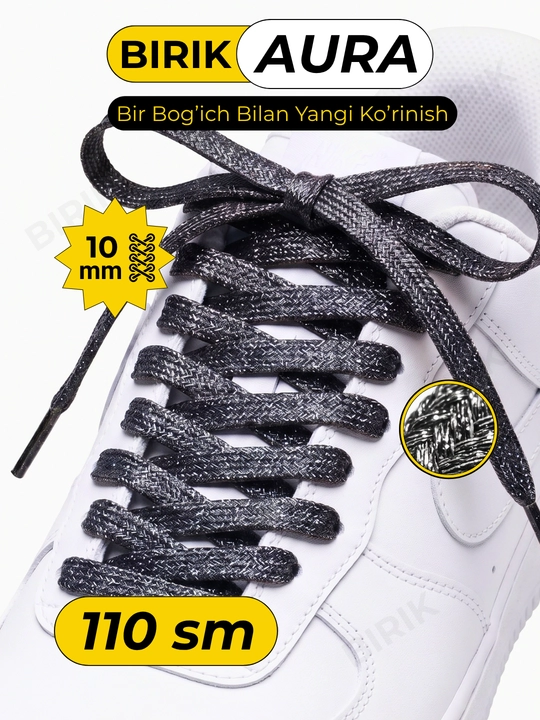 BIRIK AURA metallik lyureks, yassi, 10 mm, 110 sm, yaltiroq krossovka bogichi - 