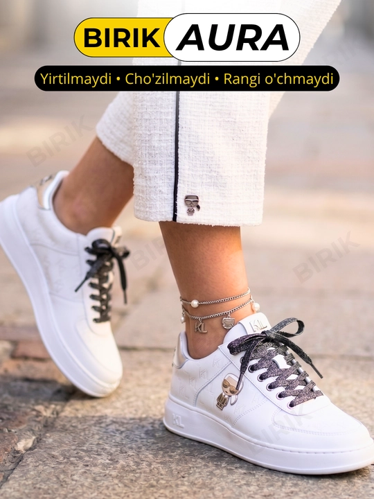 BIRIK AURA metallik lyureks, yassi, 10 mm, 110 sm, yaltiroq krossovka bogichi