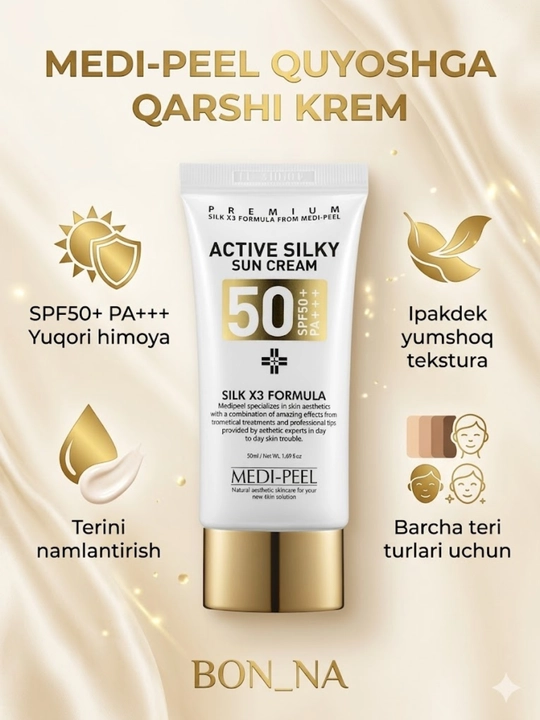 MEDI-PEEL Active Silky Sun Cream SPF50+ PA+++ 50ml quyoshdan himoya kremi - 