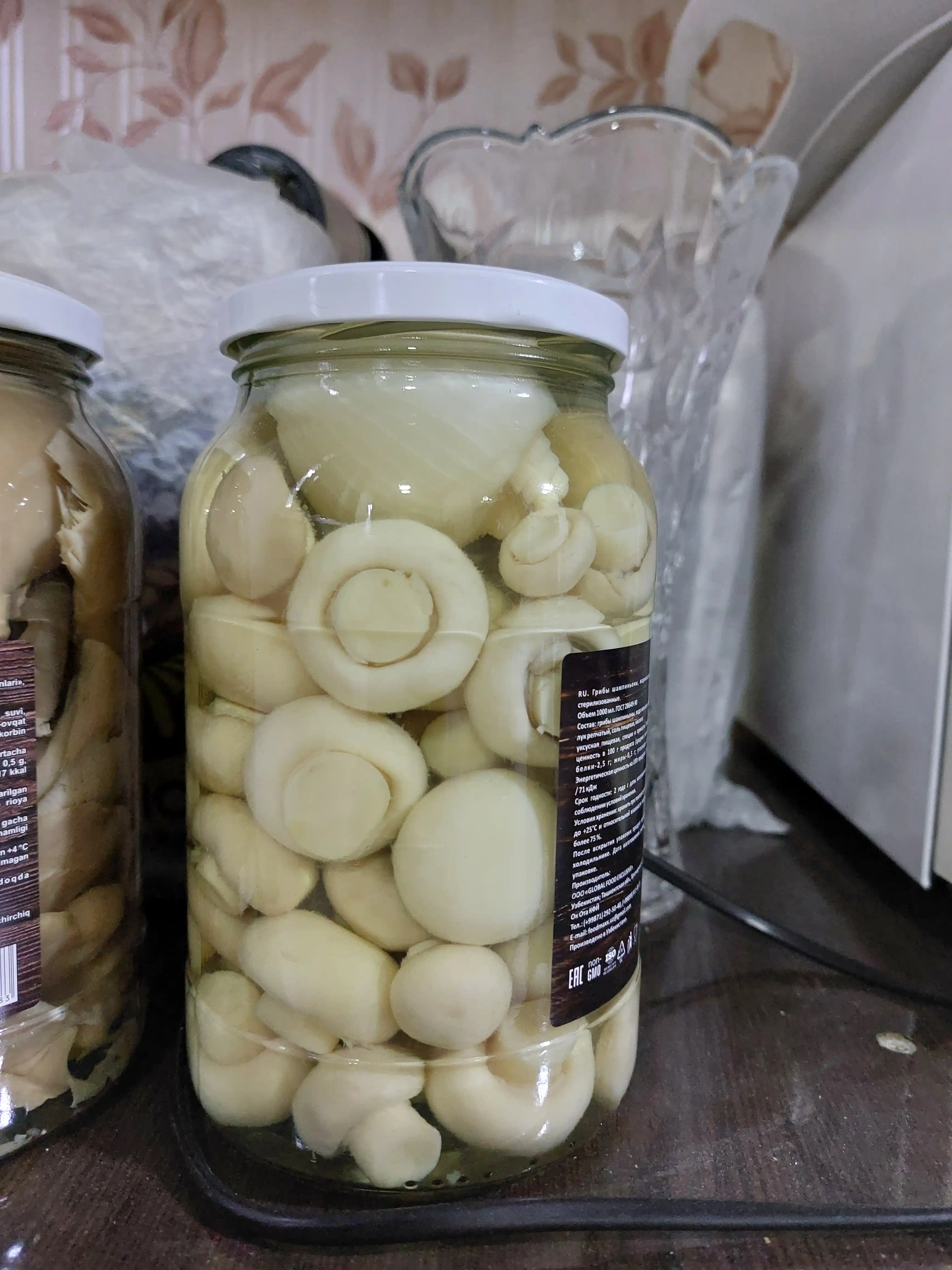 Marinadlangan champignon qo‘ziqorinlari 1000 ml, shisha banka