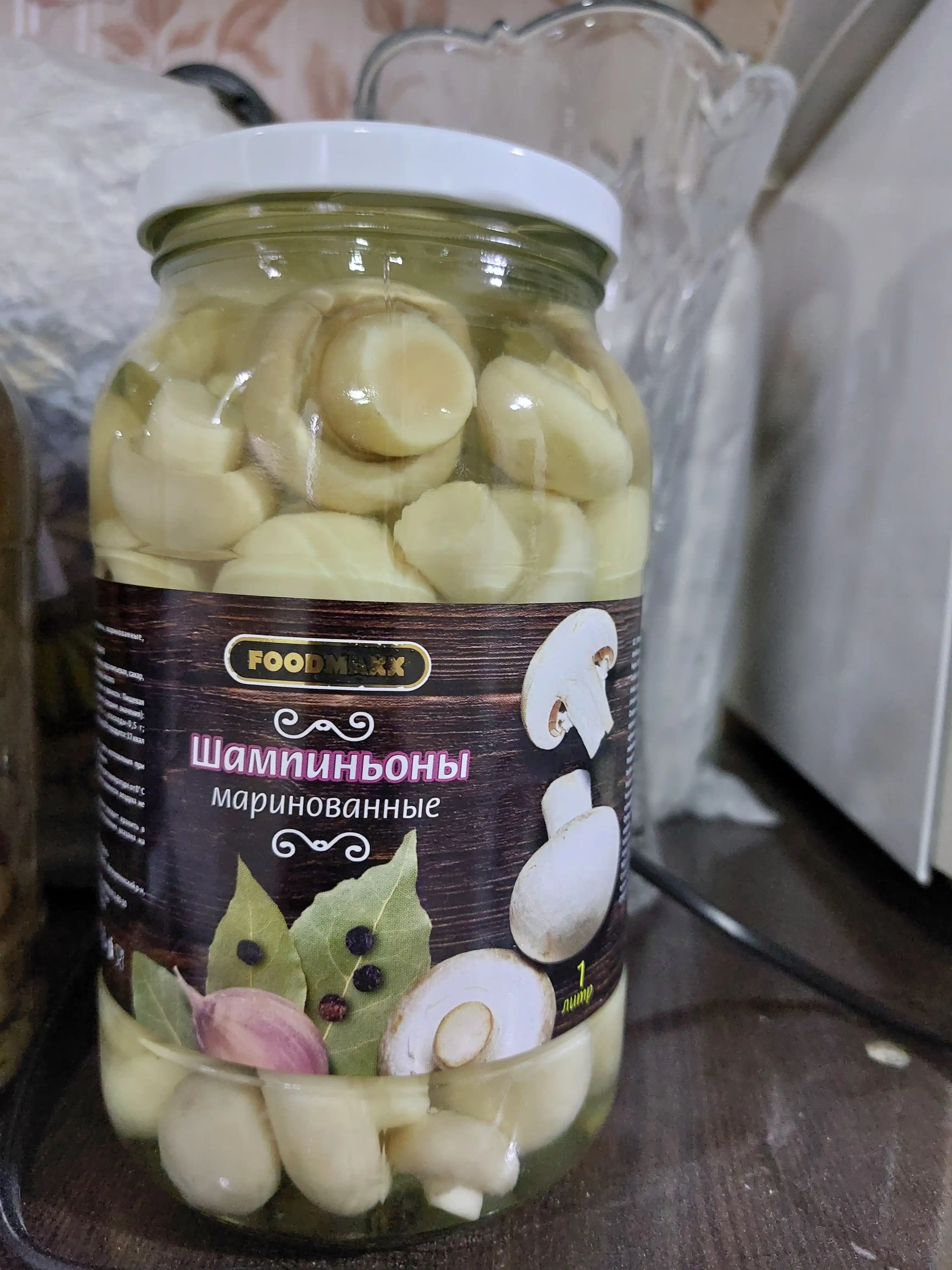 Marinadlangan champignon qo‘ziqorinlari 1000 ml, shisha banka