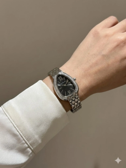 Женские часы, кварцевый механизм, наручные часы BVLGARI для женщин, в подарочной коробке — 894523-SOATAYOLARGARRA-ХРОМ