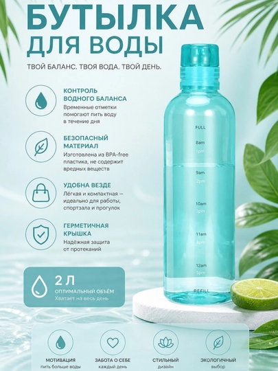 Стеклянная бутылка для воды с делением, 500 мл, емкость для напитков — UDOBNAA-BUTILKII-МЕНТОЛ