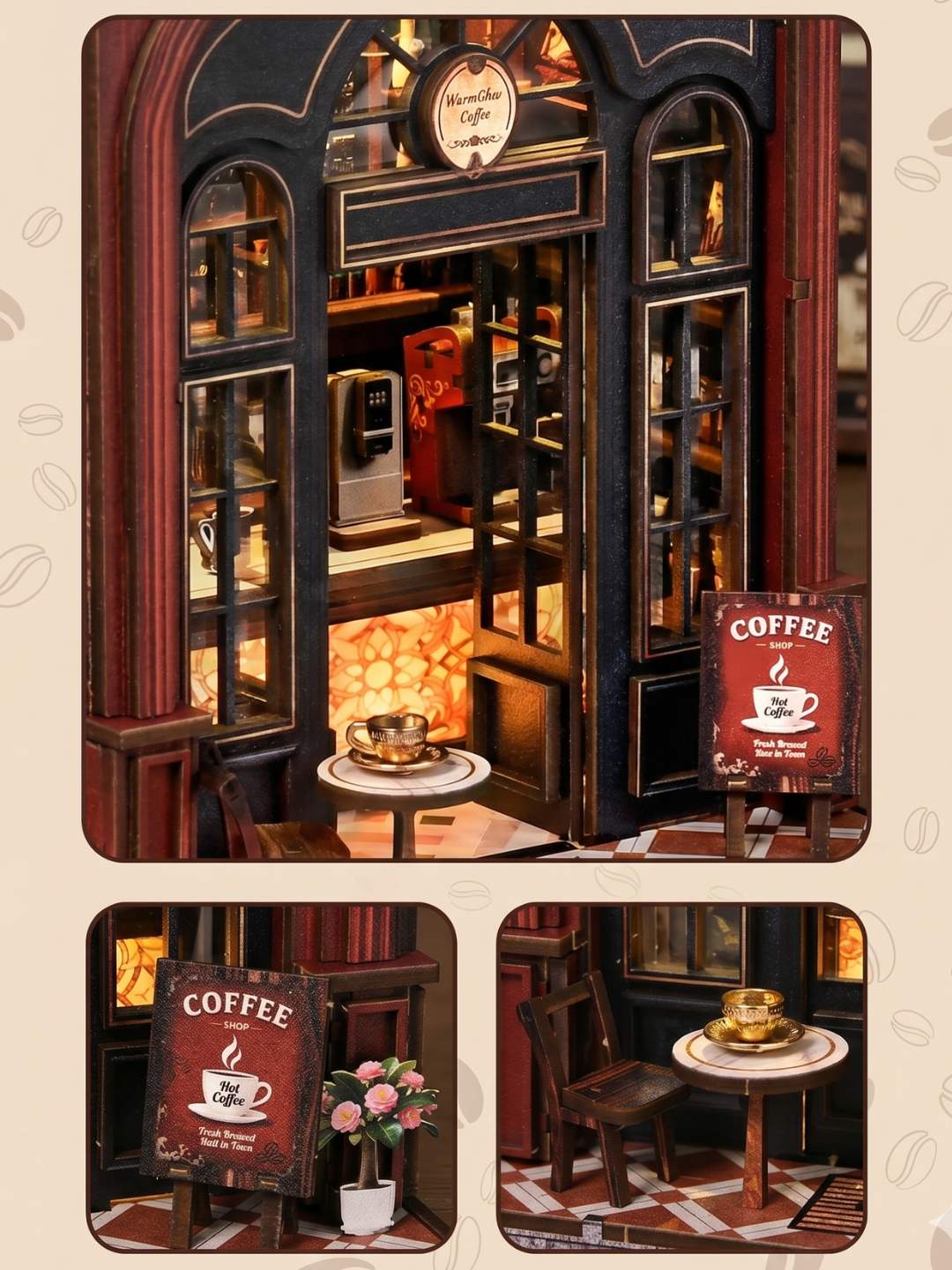 DIY Book Nook interyer konstruktori rumboks Shinam qahvaxona LED chiroqli