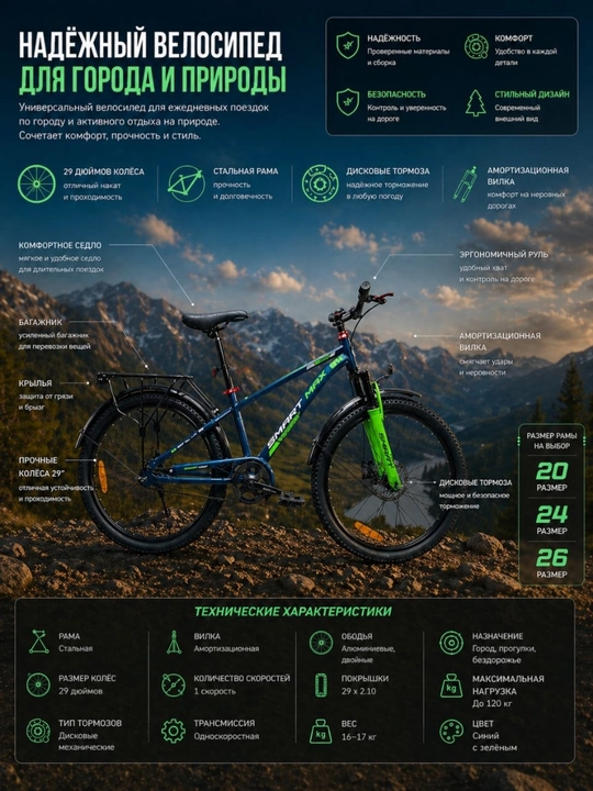 Velosipedi Disk tormoz, Bagajnik bilan - 