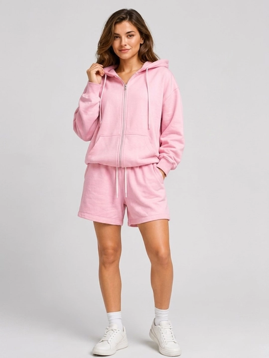 Ayollar uchun Sela komplekti fermuarli xudi + shorti oversize, 100% paxta