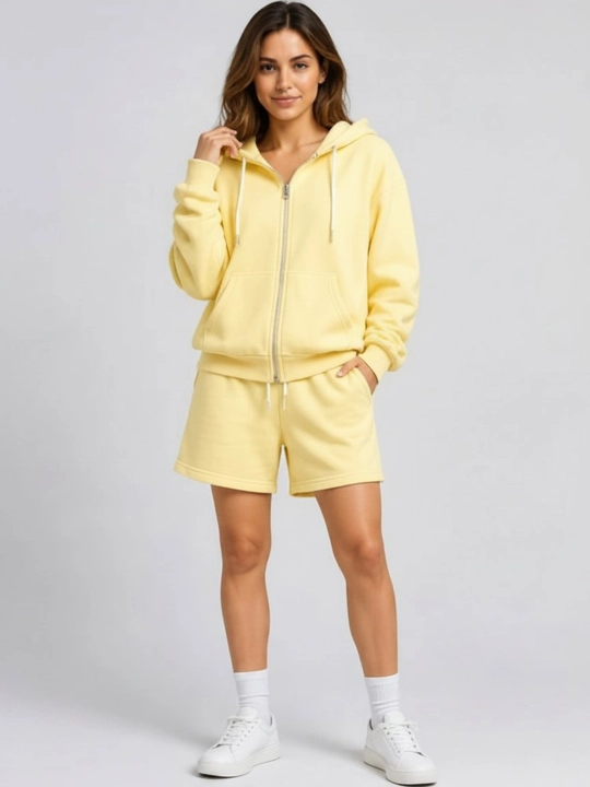 Ayollar uchun Sela komplekti fermuarli xudi + shorti oversize, 100% paxta
