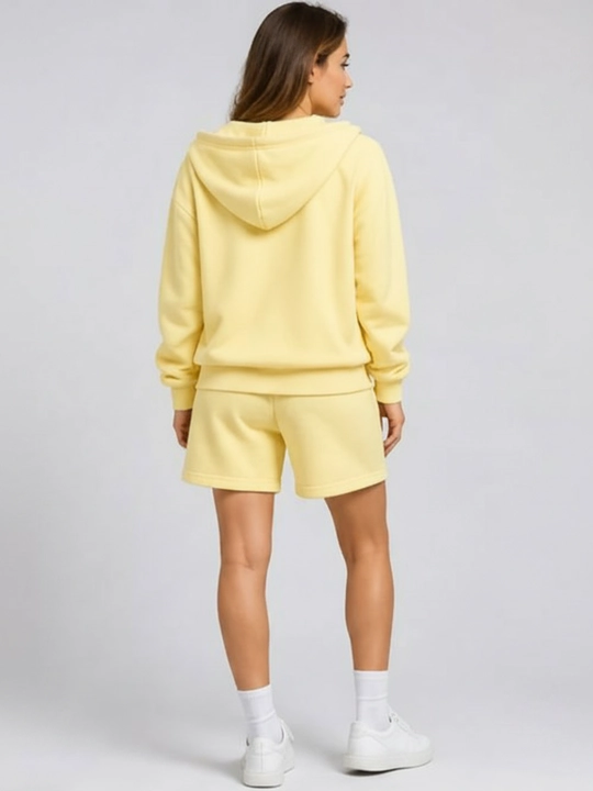 Ayollar uchun Sela komplekti fermuarli xudi + shorti oversize, 100% paxta