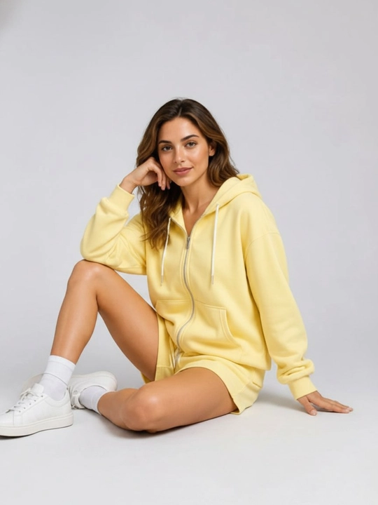 Ayollar uchun Sela komplekti fermuarli xudi + shorti oversize, 100% paxta