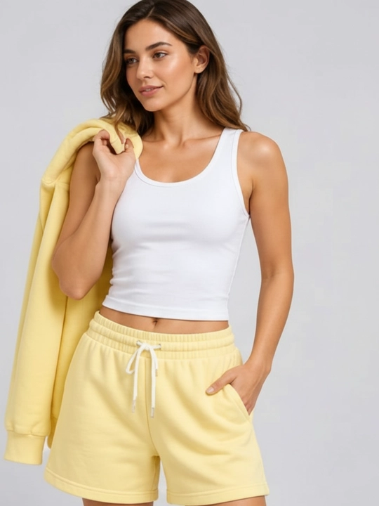 Ayollar uchun Sela komplekti fermuarli xudi + shorti oversize, 100% paxta