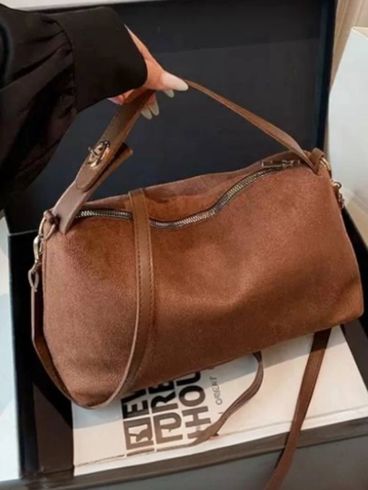 Женская сумка hobo, замшевая на плечо, мягкая, Хобо, коричневая, чёрная, бежевая — OSIYOAL-SKUCHARM3-СВЕТКОР