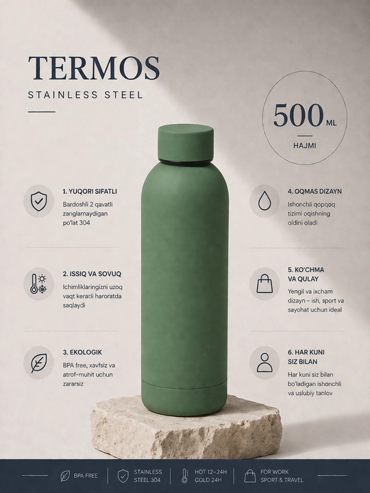 Термос, бутылка для воды, термос из нержавеющей стали, 500 мл