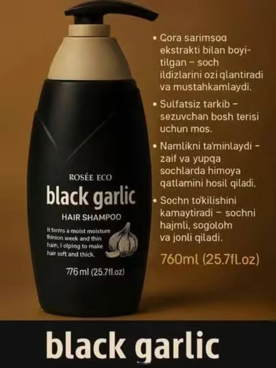 Rosse Eco Aloe, Eco Argan, Black garlic koreya shampuni barcha turdagi sochlar uchun