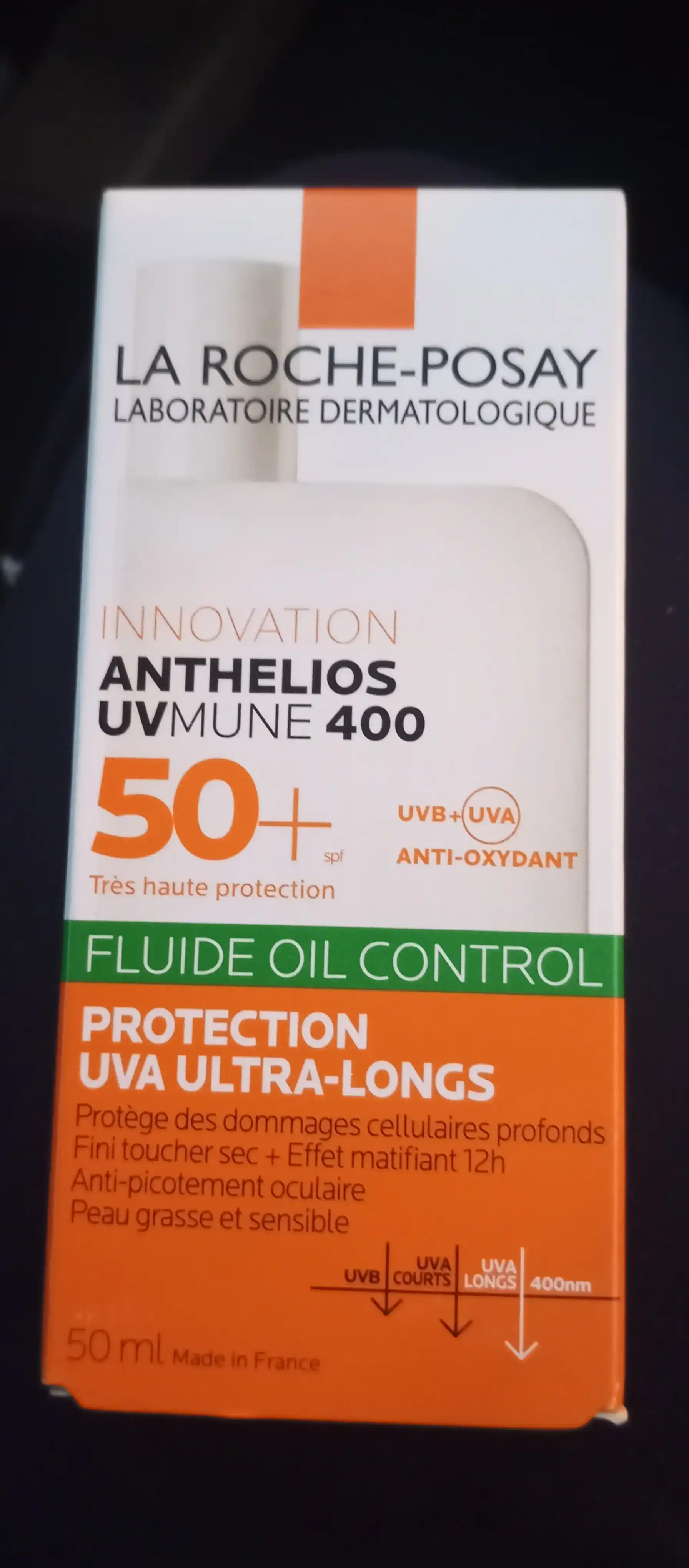 Yuz uchun quyoshdan himoya qiluvchi matlashtiruvchi suyuqlik SPF  50+ / PPD 56, LA ROCHE-POSAY ANTHELIOS UVMUNE 400, 50 ml
