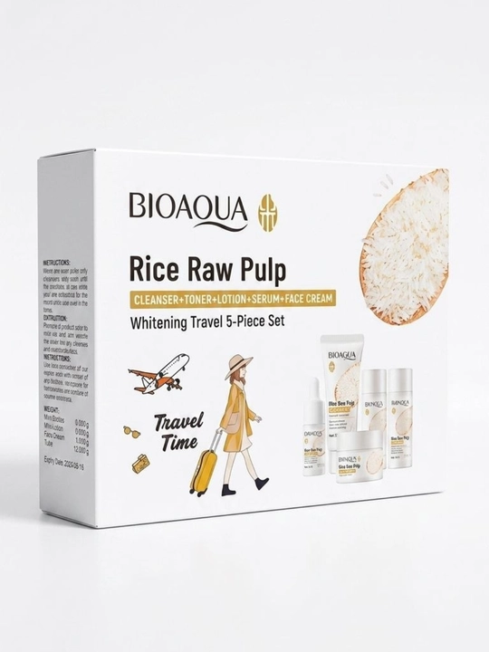 Bioaqua Rice Raw Pulp Whitening Travel 5-Piece Set — Yuz parvarishi uchun sayohat to'plami - 
