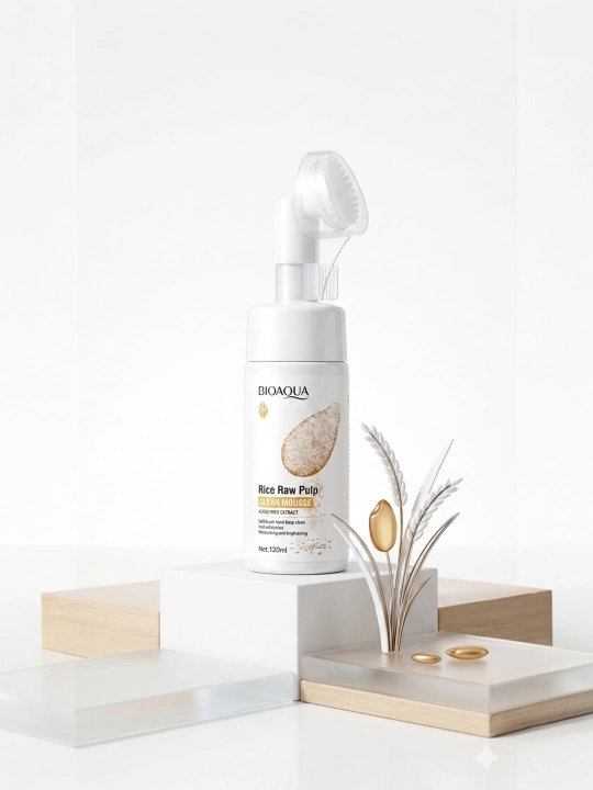 Пенка для умывания лица BIOAQUA Rice Raw Pulp Clean Mousse с силиконовой щеточкой, 120 мл - 