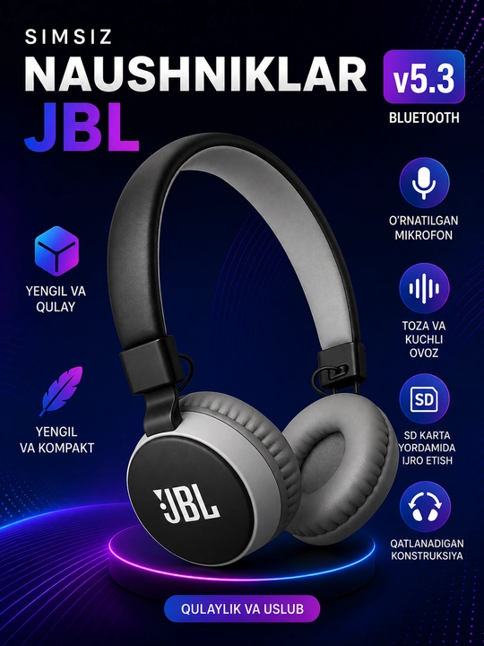 JBL 881A simsiz Bluetooth quloqchin, mikrofonli, bukiladigan dizayn - 
