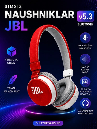 JBL 881A simsiz Bluetooth quloqchin, mikrofonli, bukiladigan dizayn - 
