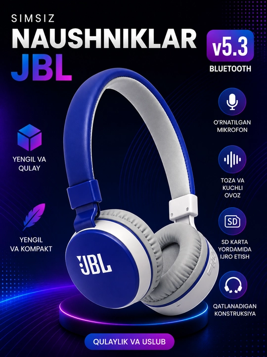 JBL 881A simsiz Bluetooth quloqchin, mikrofonli, bukiladigan dizayn - 