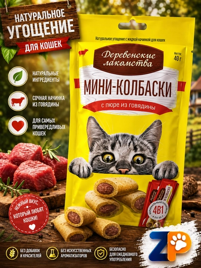"Qishloq shirinliklari" - mol go‘shtidan pyureli mini-kolbasalar, 40 g - 