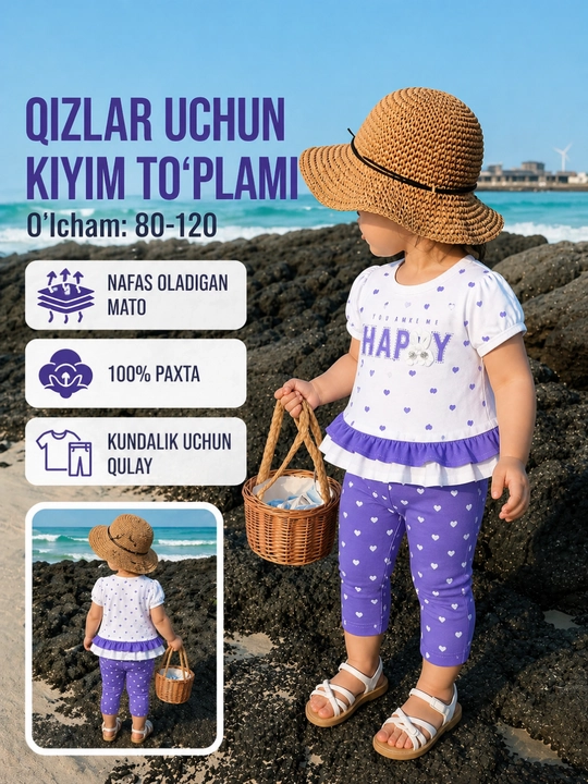Qizchalar uchun zamonaviy kiyim komplekti, yumshoq paxta, nafas oladigan - 