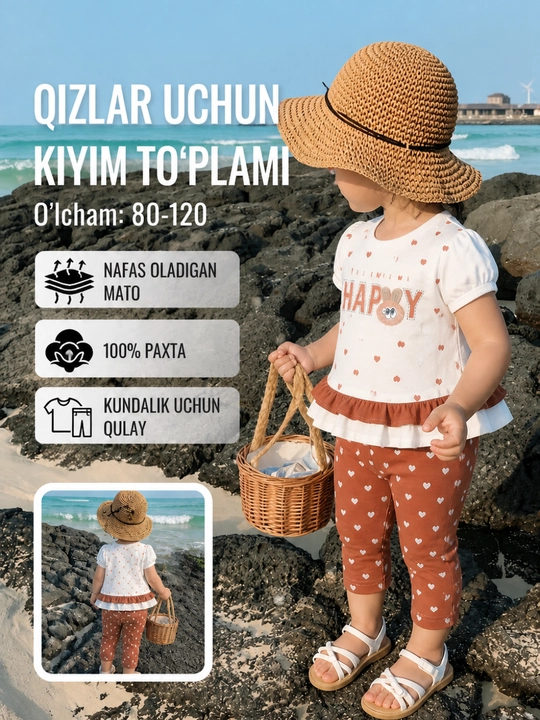 Qizchalar uchun zamonaviy kiyim komplekti, yumshoq paxta, nafas oladigan - 