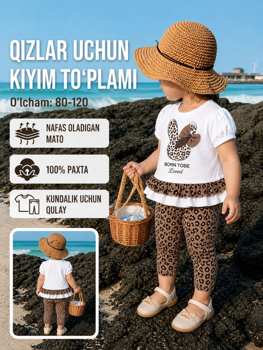 Qizchalar uchun zamonaviy kiyim komplekti, yumshoq paxta, nafas oladigan - 