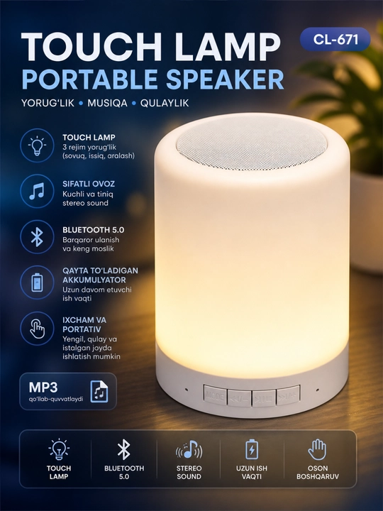 Tungi chiroqli Bluetooth karnay, rangini o‘zgartirishi mumkin