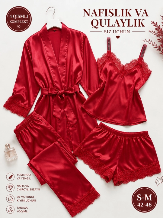Ayollar uchun uy kiyimi, tungi kiyim, pijama va halat, nafis va qulay set S–M / 42–46 - 