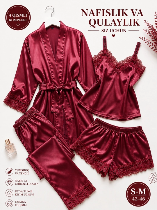 Ayollar uchun uy kiyimi, tungi kiyim, pijama va halat, nafis va qulay set S–M / 42–46 - 