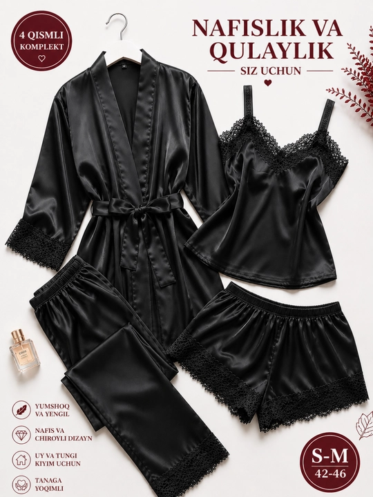 Ayollar uchun uy kiyimi, tungi kiyim, pijama va halat, nafis va qulay set S–M / 42–46 - 