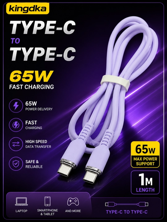 USB Type-C 3.0 kabeli, 6A, mustahkam, tez zaryadlash va ma’lumot uzatish uchun - 