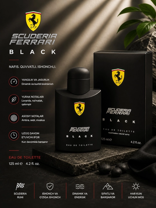 Scuderia Ferrari BLACK — элегантный и свежий мужской парфюм, 100 мл  - 