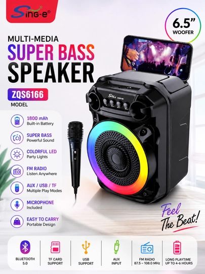 Караоке колонка Bluetooth ZQS6166 с RGB подсветкой и микрофоном