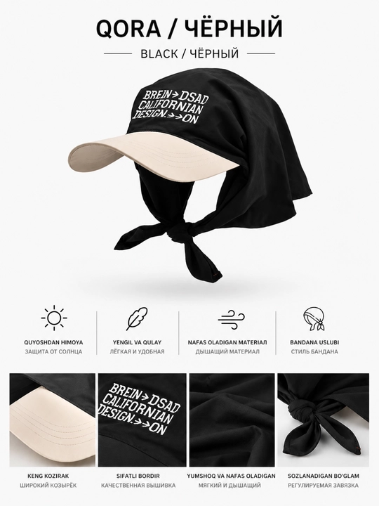 Kashtali bandana kepka (bandor, Hikage tie hat) – zamonaviy street uslub, unisex - 