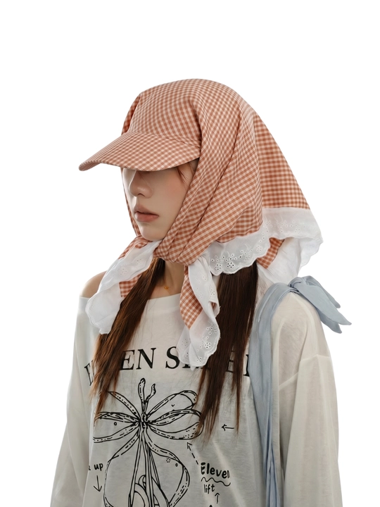 Кепка-бандана с кружевом (бандор, Hikage tie hat) – нежный японский стиль, легкая, для женщин 