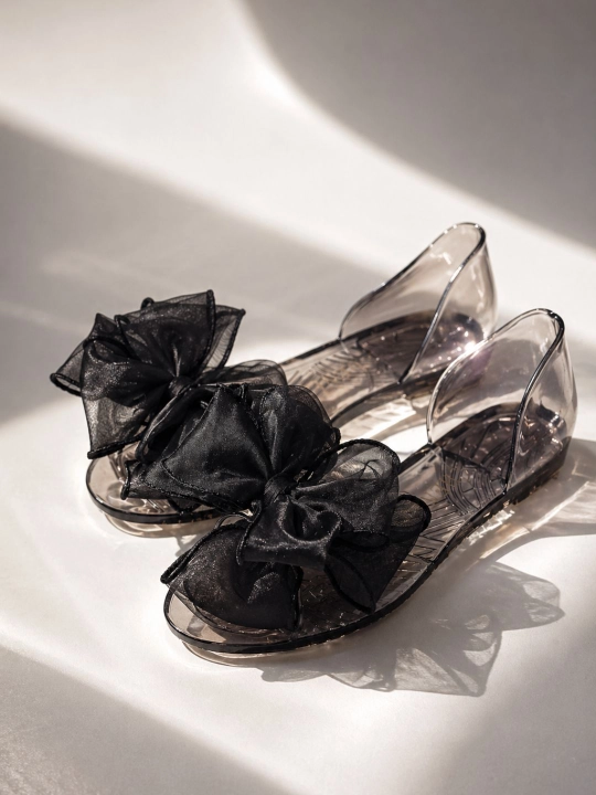 Женские прозрачные балетки с бантом летние силиконовые сандалии, jelly shoes пляжная обувь