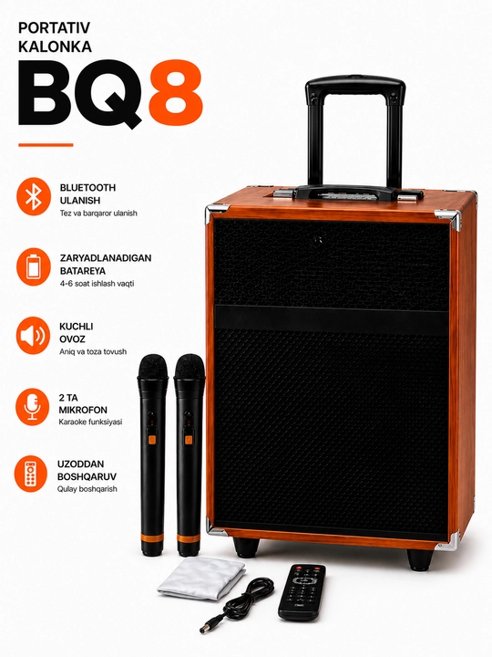 Колонка караоке BAAB B-Q12 с 2 беспроводными микрофонами
