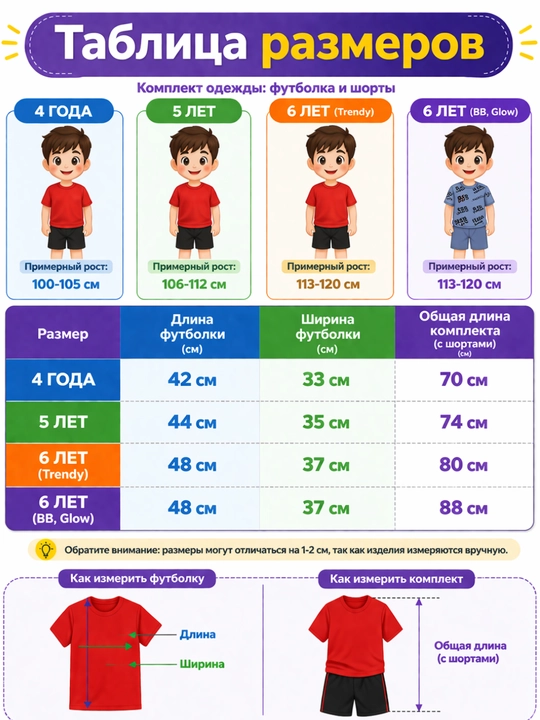 Детский комплект одежды: футболка и шорты (4, 5, 6 лет)