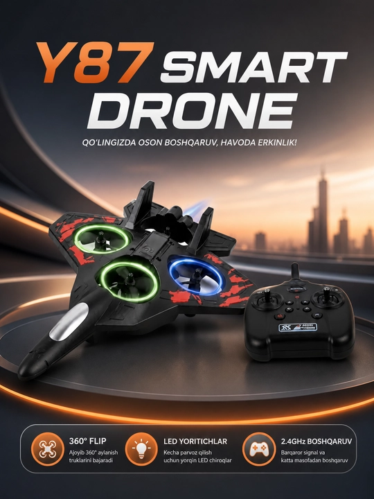 360° fokuslar va yorqin RGB yoritgichli radio boshqariladigan Fighter dron - Qirmizi - 