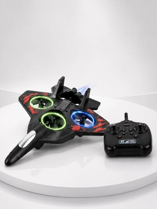 Радиоуправляемый самолет-дрон Fighter с 360° трюками и яркой RGB-подсветкой - Алый