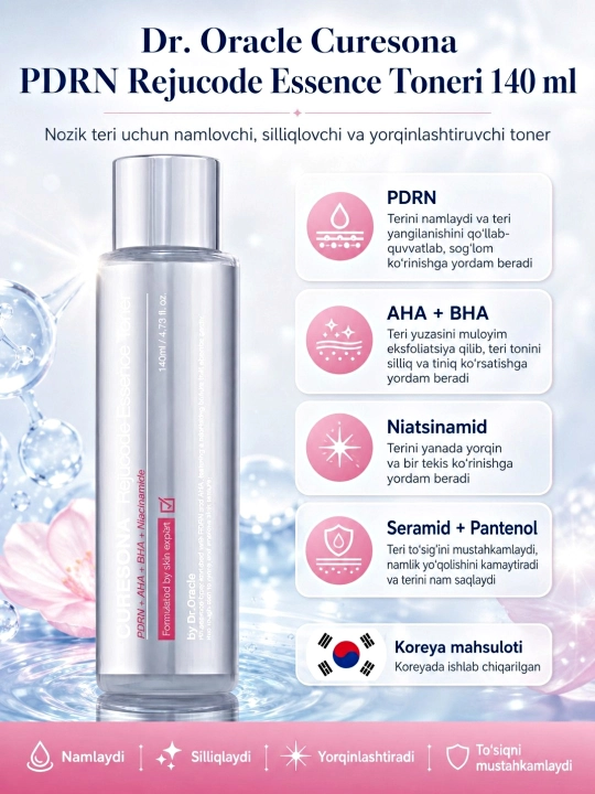 Dr.Oracle CURE SONA PDRN, AHA, BHA yorqinlashtiruvchi toner, 140 ml