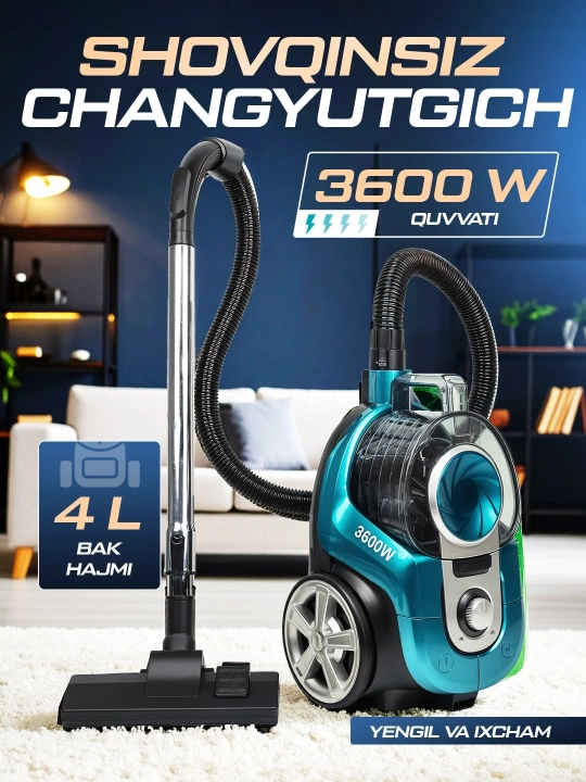 Changyutgich Samsung, quvvatli 3600W, innovatsion siklonli, teleskopik quvurli, HEPA filtr - 
