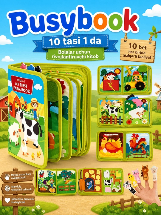 Rivojlantiruvchi o‘yinchoq bizibord kitobcha, bizibord sumka, o‘rgatuvchi o‘yinchoq kitob 0-21 - 