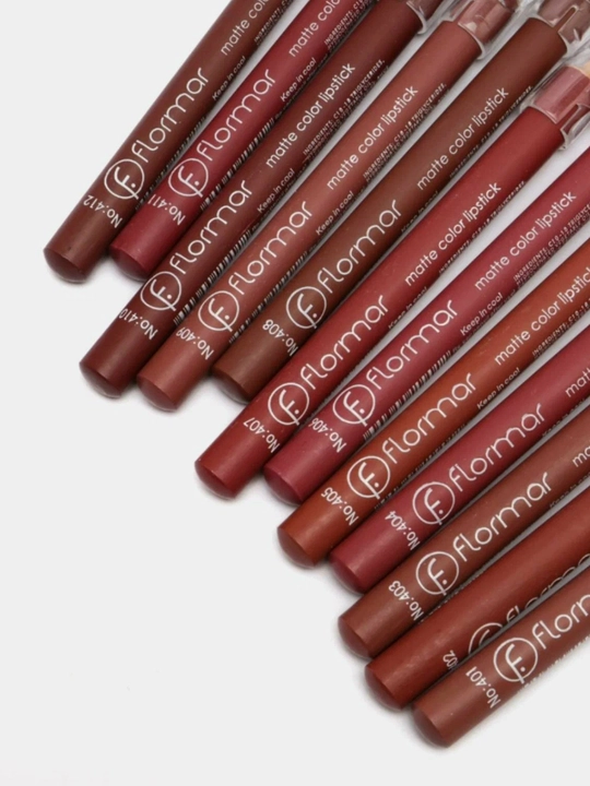 Карандаш для губ FLORMAR, водостойкий, с точилкой, матовый, 12 разных цветов