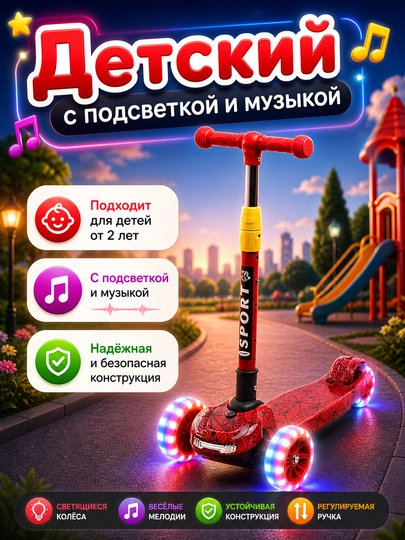 Детский самокат трехколесный для мальчика и девочки