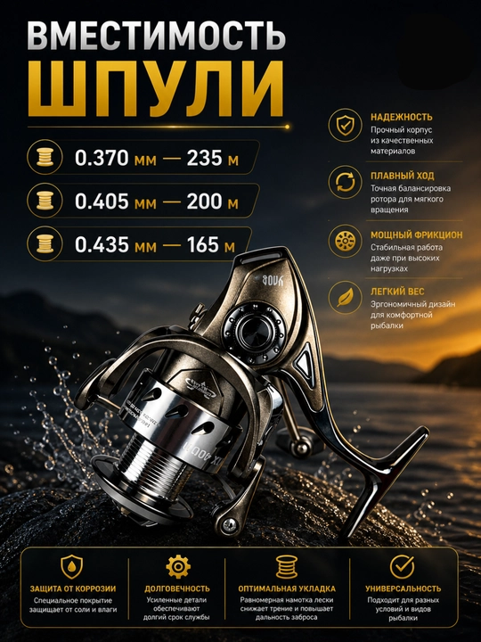Катушка рыболовная для рыбалки, спиннинга, фидера, безынерционная, 1000-18000