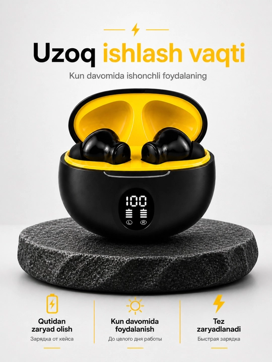 Simsiz Bluetooth quloqchin, kuchli bass, LED displey, tez ulanish